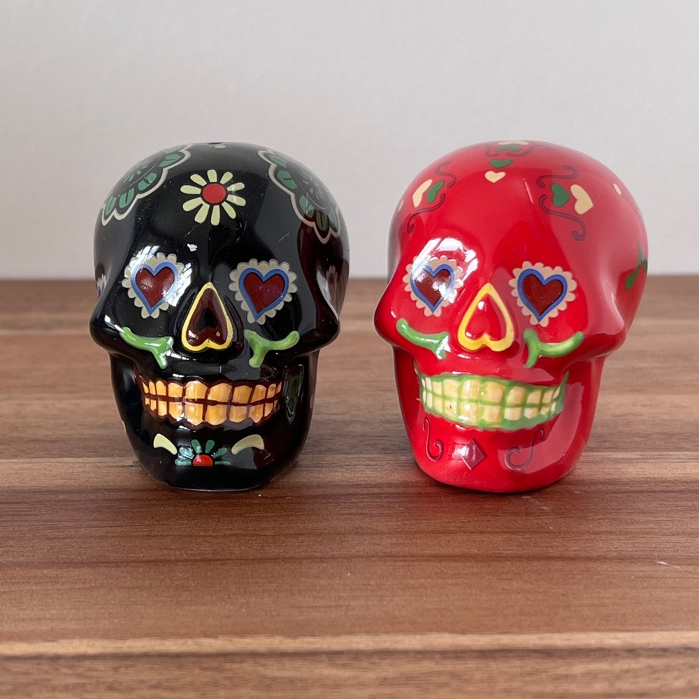 Sugar Skull ceramic salt and pepper shakers